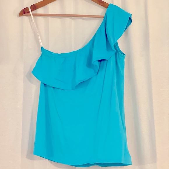 Lilly Pulitzer One Shoulder Turquoise Ruffle Tank - Picture 2 of 4